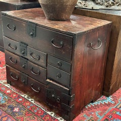 Antique Japanese Meiji Era (c1870’s) Red Lacquer Kodansu Personal Tansu 8 Drawer