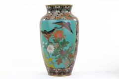 Antike japanische Meiji-Ära (um 1880) Cloisonné-Vase Gänse im Flug & Blumen 12