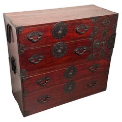 Antique Japanese Meiji Era c1880's Yonezawa Clothing Tansu Chest Keyaki Wood 42"