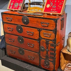 Antique Japanese Meiji Period Ishōdansu Clothing Chest with Safe c1880s