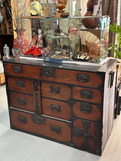 Antique Japanese Meiji Era c1890s Clothing Tansu Chest Sugi Wood Crane Motif 47"