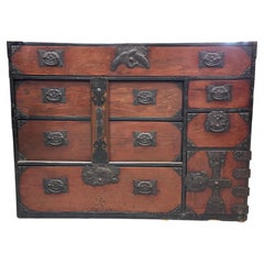 Antique Japanese Meiji Era c1890s Clothing Tansu Chest Sugi Wood Crane Motif 47"