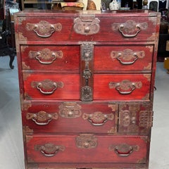 Antique Japanese Meiji Era c1890's Matsumoto Tansu Persimmon Tannin Finish 41"H
