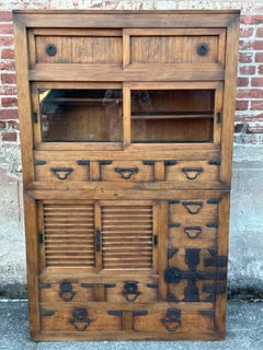 Antique Japanese Meiji Era Chōba Dansu Two-Section Merchant's Chest 66"H