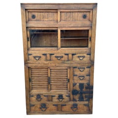 Antique Japanese Meiji Era Chōba Dansu Two-Section Merchant's Chest 66"H