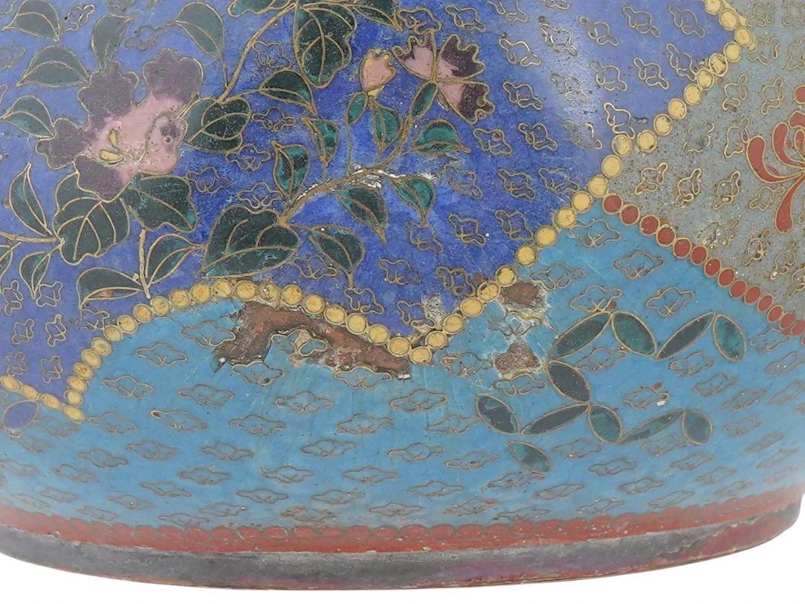 Antique Japanese Meiji era cloisonné enamel brass bowl in vendita 4