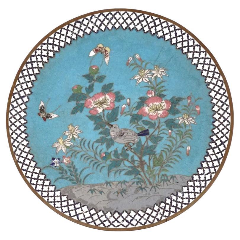 An antique Japanese Meiji era enamel over brass charger plate For Sale