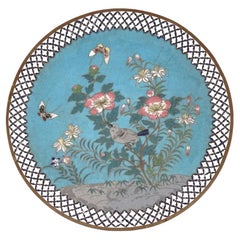 An Used Japanese Meiji era enamel over brass charger plate