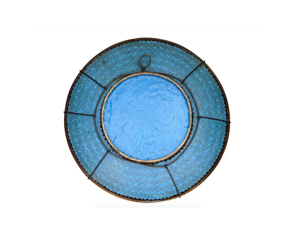 Antiguo Meiji Japonés Cloisonné Esmalte Plato Cargador Pájaros Mariposas Geometri siglo XIX en venta