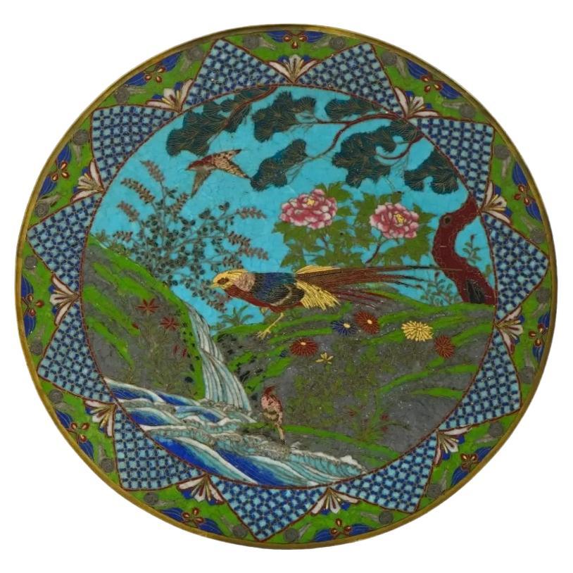 Antique Japanese Meiji Era Cloisonne Enamel Plate For Sale