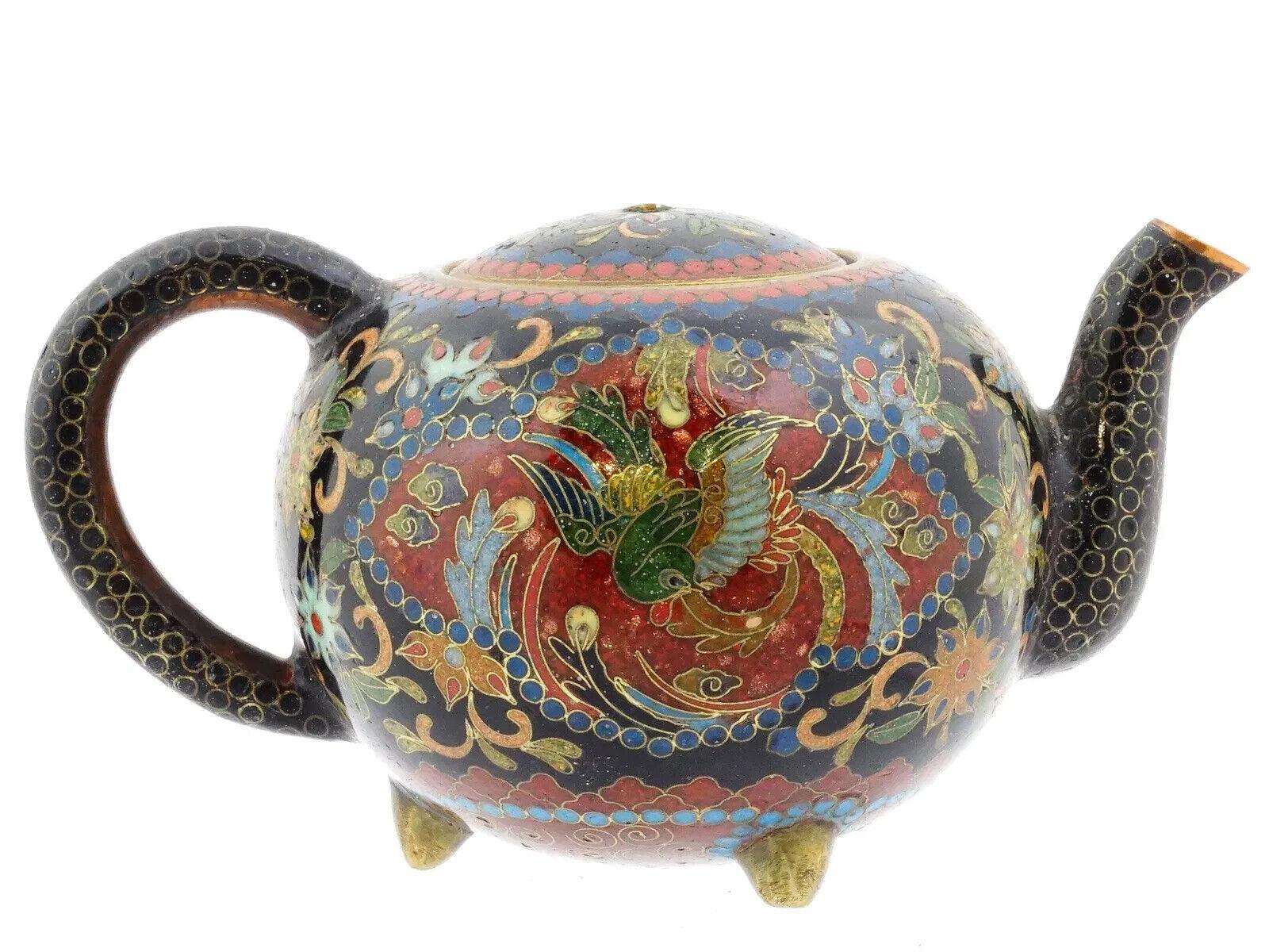 Antigua Tetera Japonesa de Esmalte Cloisonné de la Era Meiji Cloissoné en venta