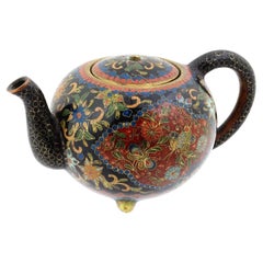 Antigua Tetera Japonesa de Esmalte Cloisonné de la Era Meiji