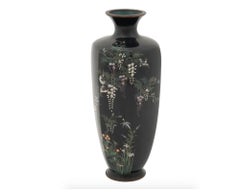 High Quality Antique Meiji Era Japanese Cloisonne Enamel Wisteria and Bird Vase