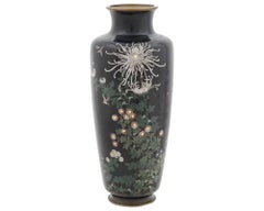 Large Antique Meiji Japanese Cloisonne Enamel Vase Blossoming Chrysanthemums Sig