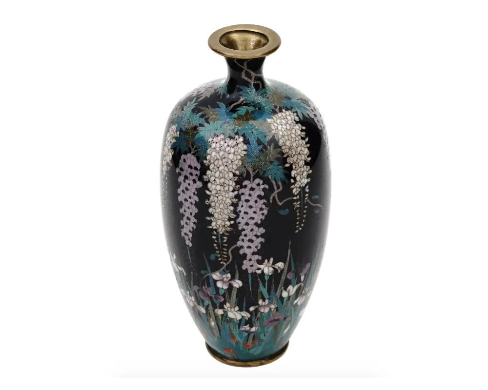 Cloissoné High Quality Antique Meiji Japanese Cloisonne Enamel Silver Wire Vase Blossoming For Sale