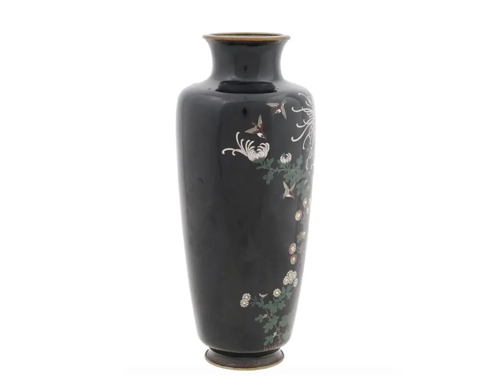 Large Antique Meiji Japanese Cloisonne Enamel Vase Blossoming Chrysanthemums Sig In Good Condition For Sale In New York, NY