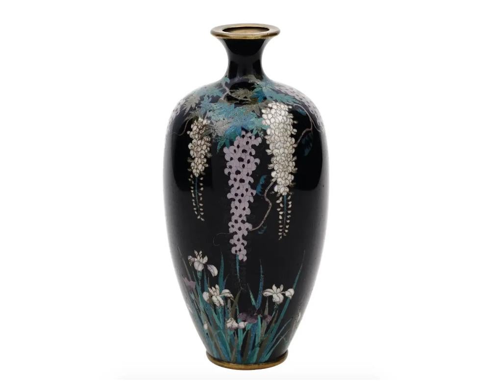 19th Century High Quality Antique Meiji Japanese Cloisonne Enamel Silver Wire Vase Blossoming For Sale