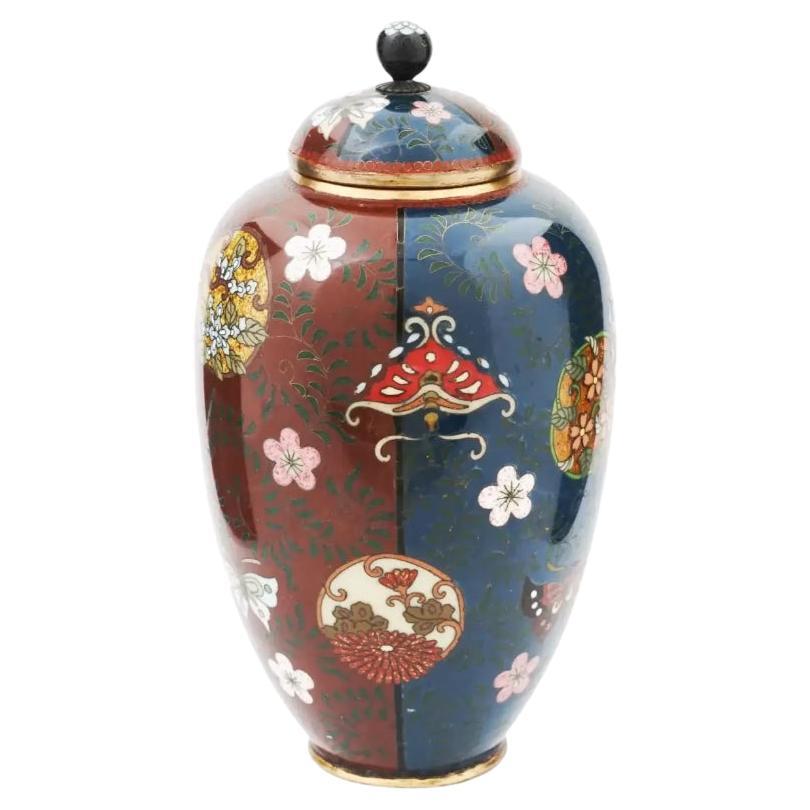 Antique Japanese Meiji Era Cloisonne Enamel Vase For Sale