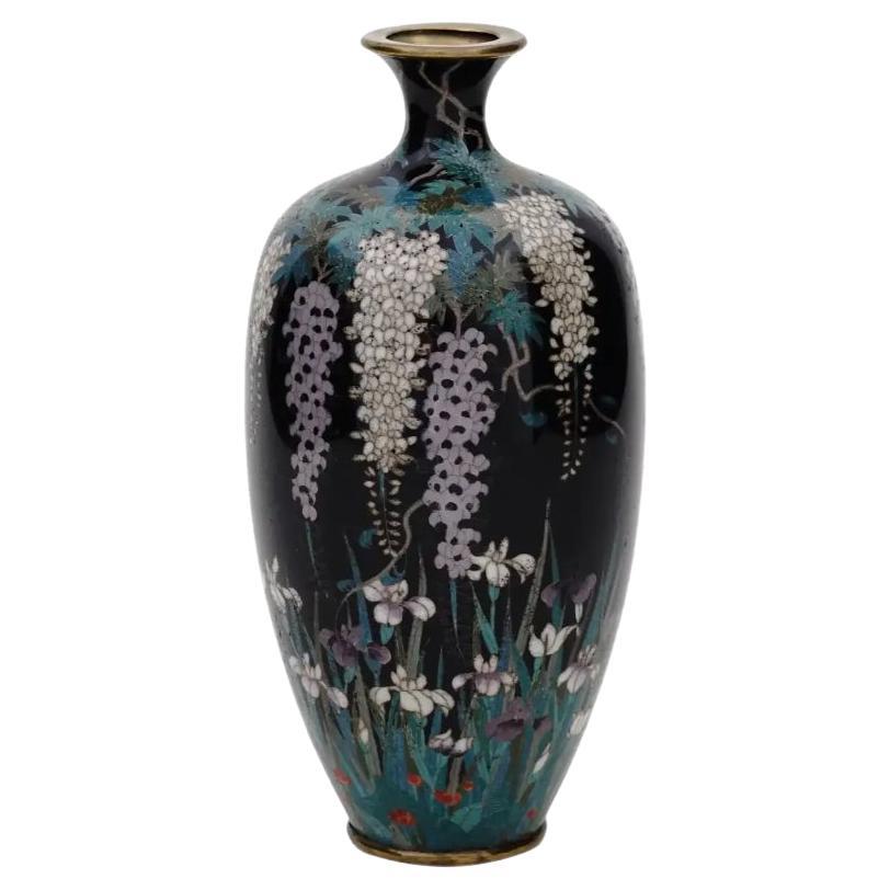 High Quality Antique Meiji Japanese Cloisonne Enamel Silver Wire Vase Blossoming For Sale