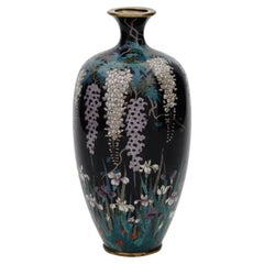 High Quality Antique Meiji Japanese Cloisonne Enamel Silver Wire Vase Blossoming