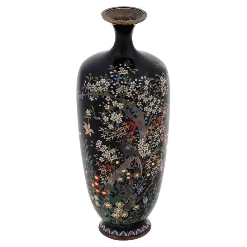 Antique Japanese Cloisonne Meiji Era Enamel Vase Signed Hayashi Yojiro For Sale