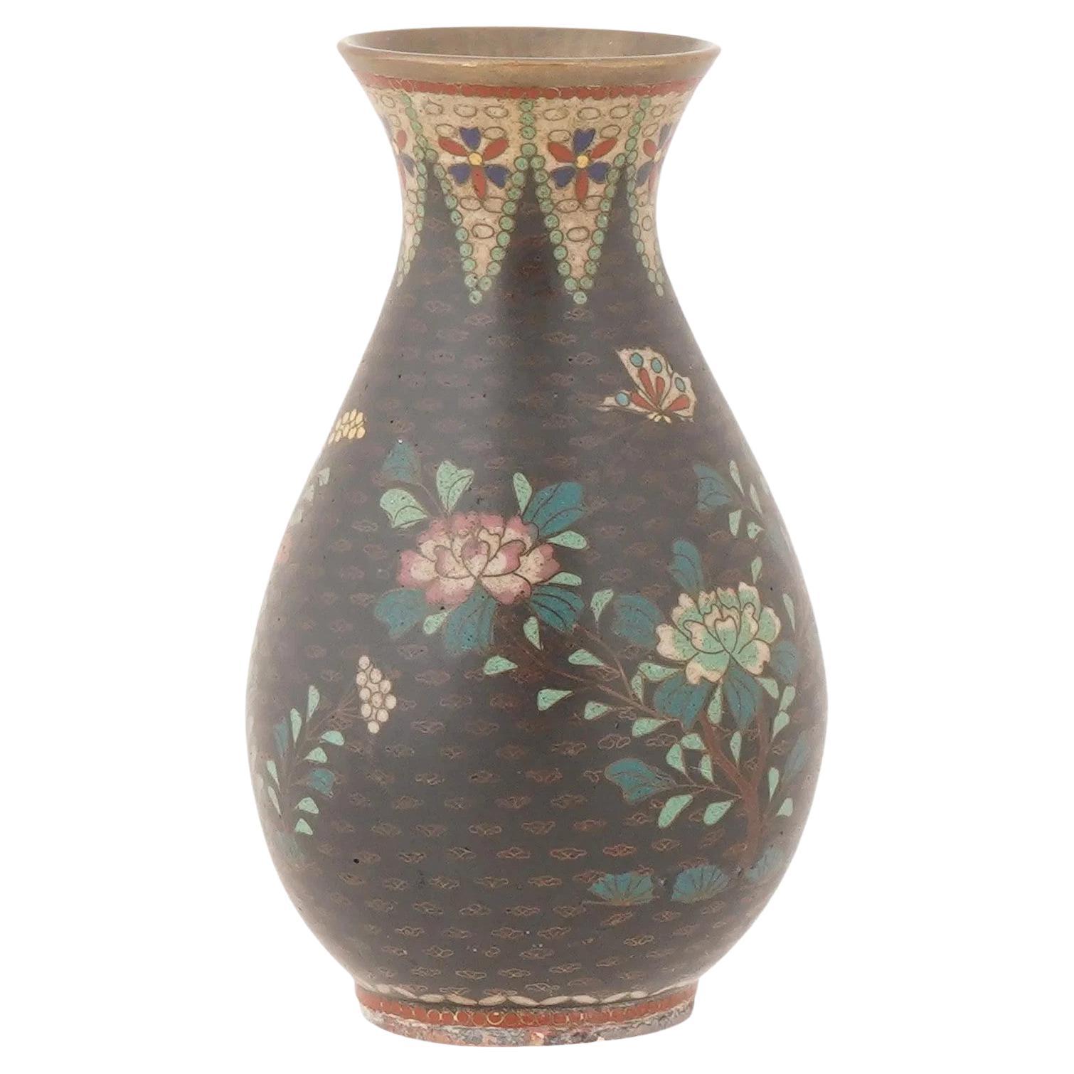 Antique Japanese Meiji Era Cloisonné Enamel Vase For Sale