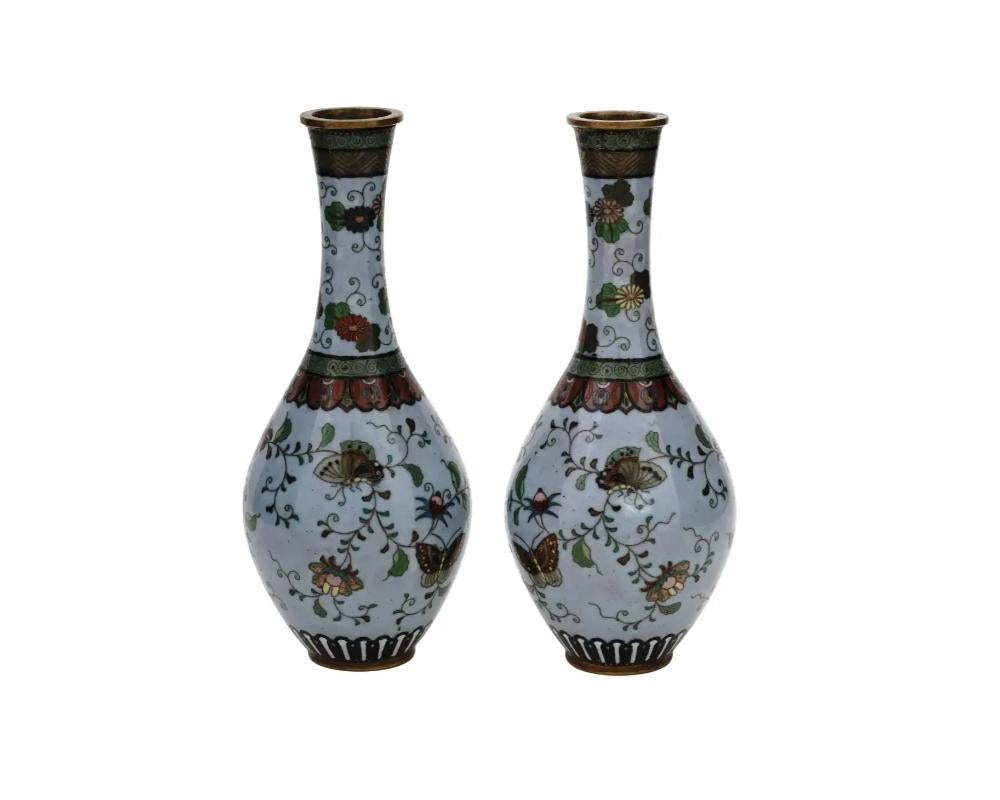 Cloissoné Pair of Antique Meiji Japanese Cloisonne Enamel Vases Birds of Paradise Shibata For Sale