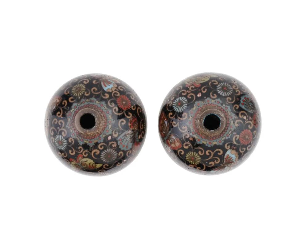 Miniature Pair of Meiji Japanese Cloisonne Goldstone Enamel Butterfly Vases 1