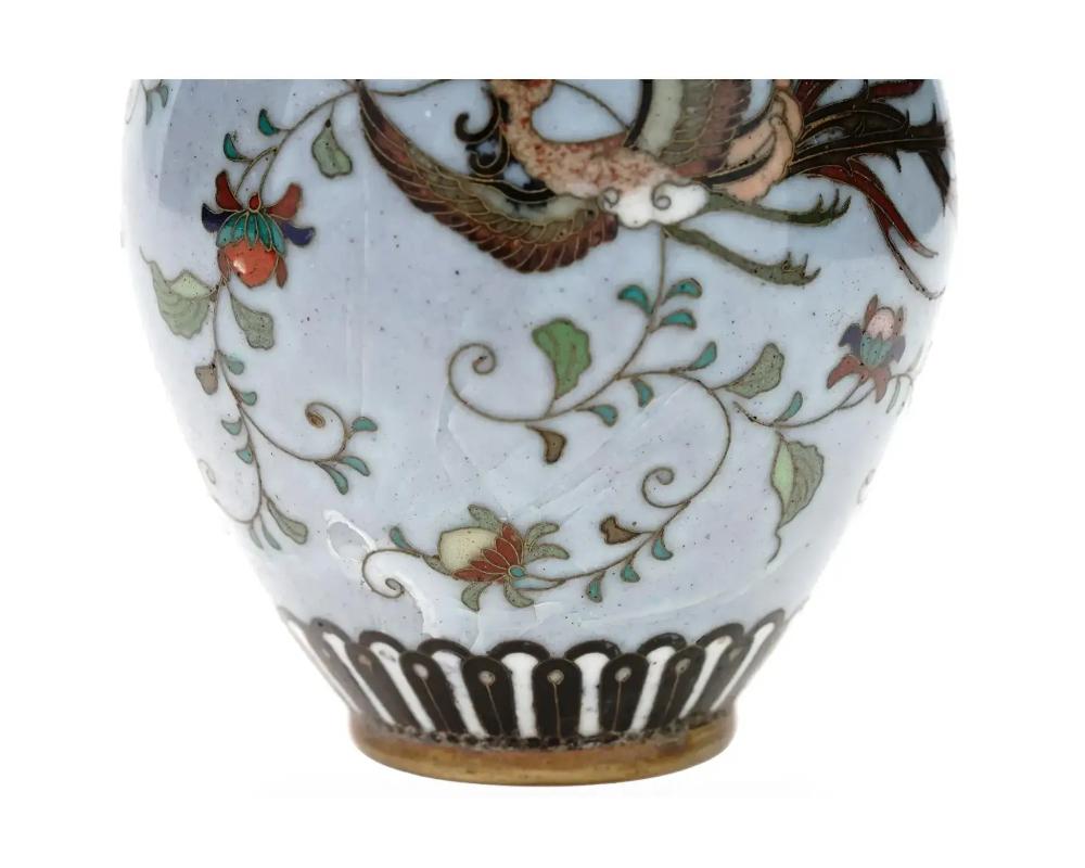 19th Century Pair of Antique Meiji Japanese Cloisonne Enamel Vases Birds of Paradise Shibata For Sale