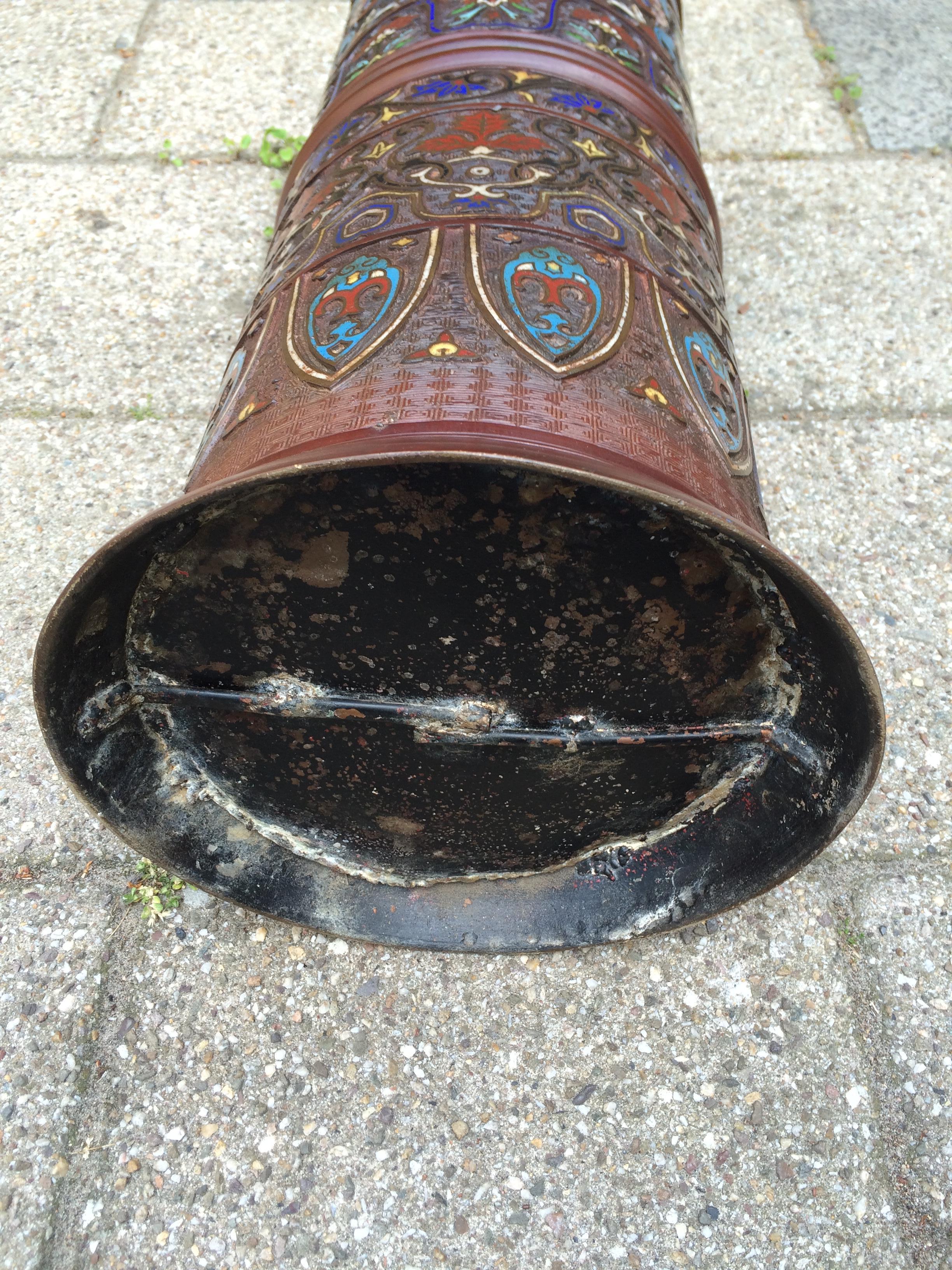 Antique Japanese Meiji Era Enameled Bronze / Cloisonné Umbrella or Stick Stand 5