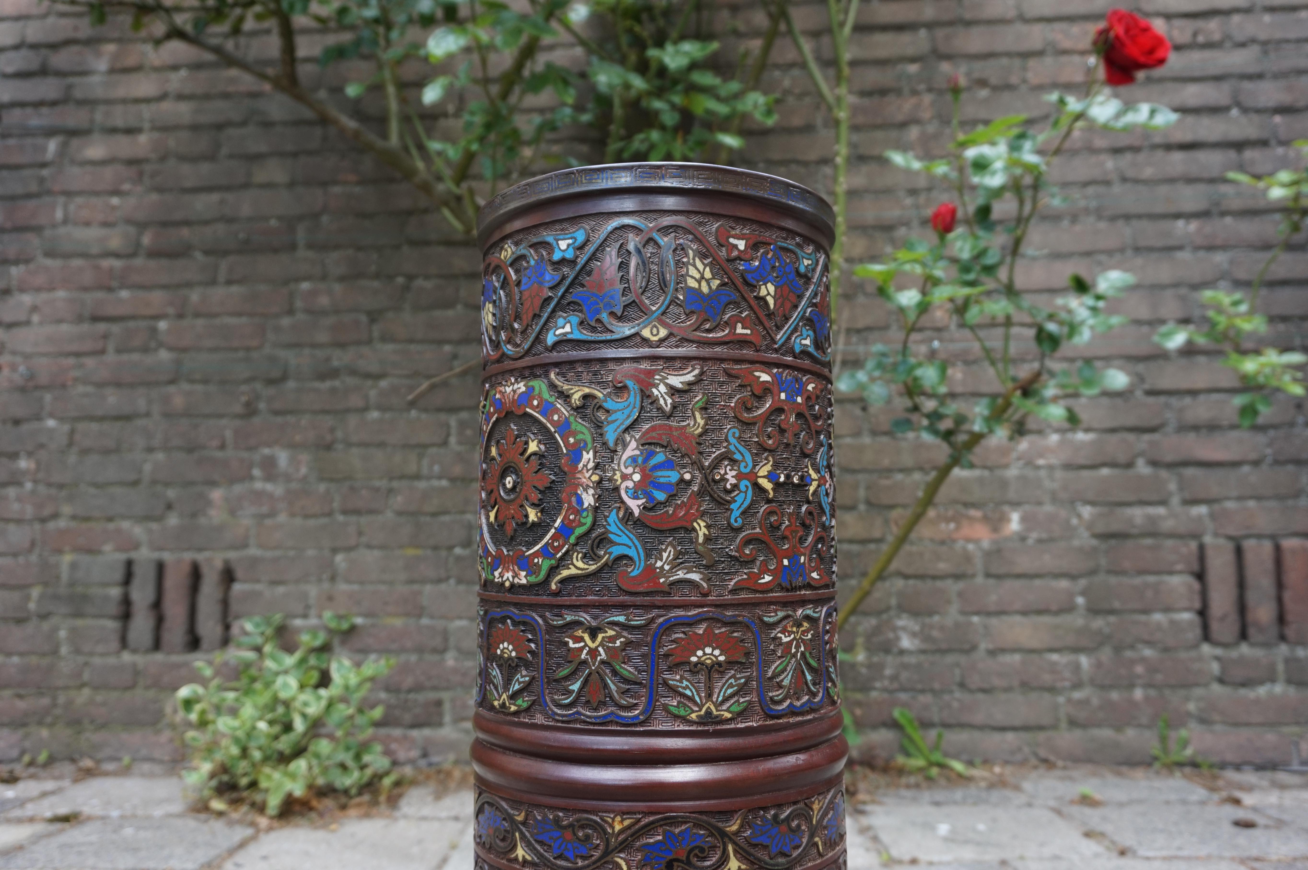 19th Century Antique Japanese Meiji Era Enameled Bronze / Cloisonné Umbrella or Stick Stand