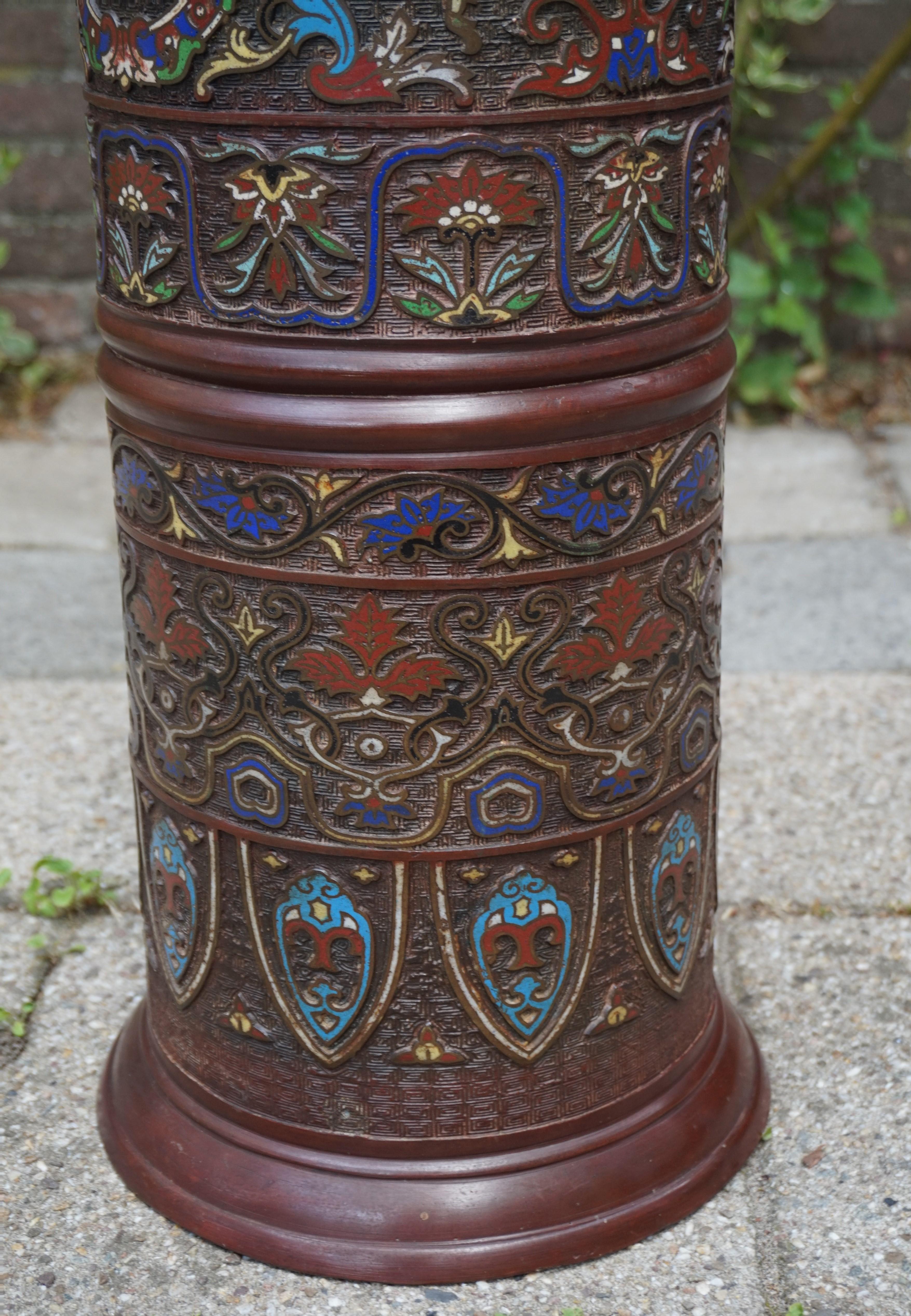 Antique Japanese Meiji Era Enameled Bronze / Cloisonné Umbrella or Stick Stand 2