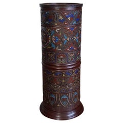 Antike japanische Meiji-Ära emaillierte Bronze / Cloisonné Regenschirm oder Stock Stand