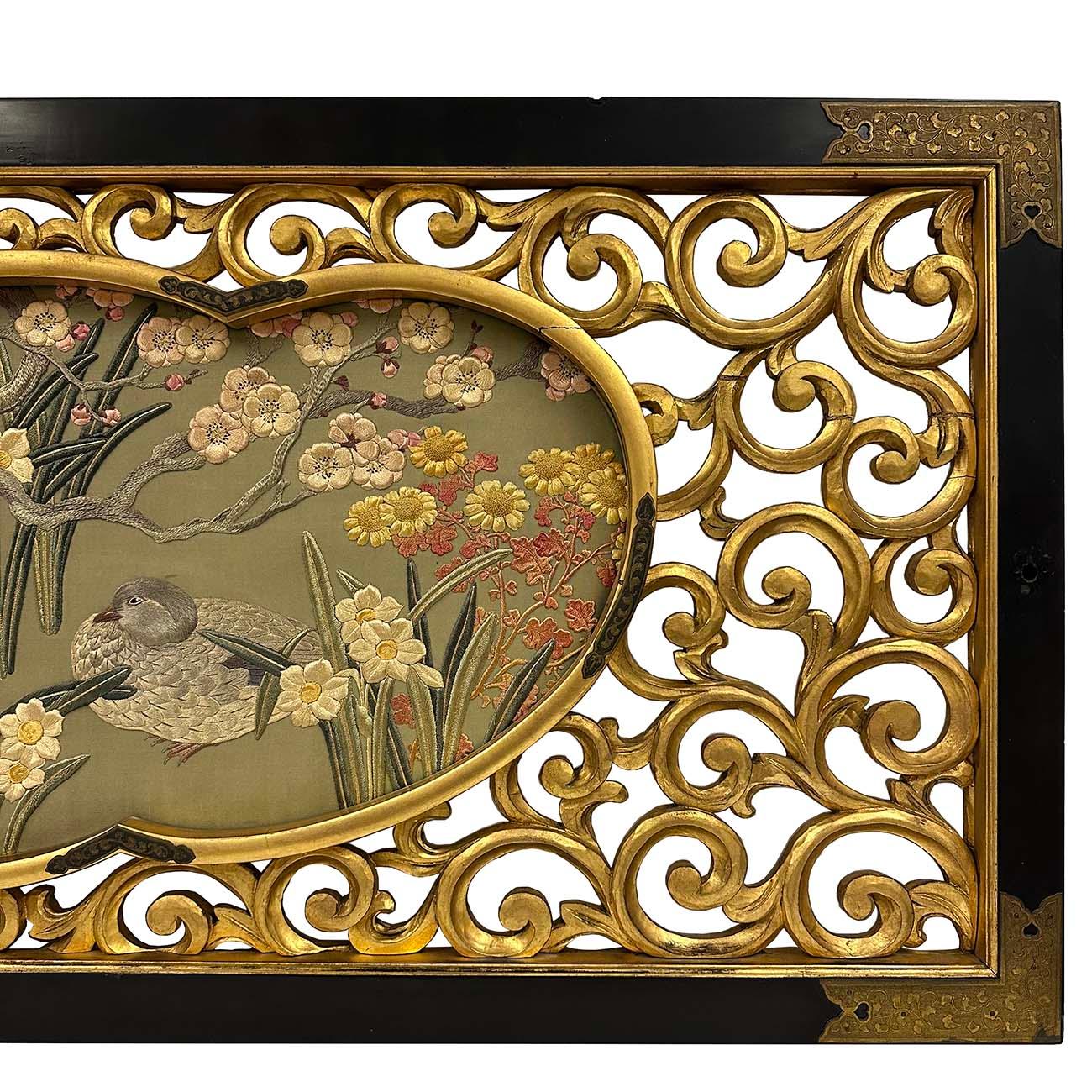 Antique Japanese Meiji era Framed Embroidery Wall Hanging For Sale 2