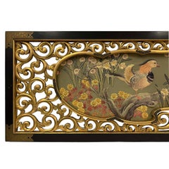 Antique Japanese Meiji era Framed Embroidery Wall Hanging
