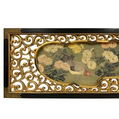 Antique Japanese Meiji era Framed Embroidery Wall Hanging