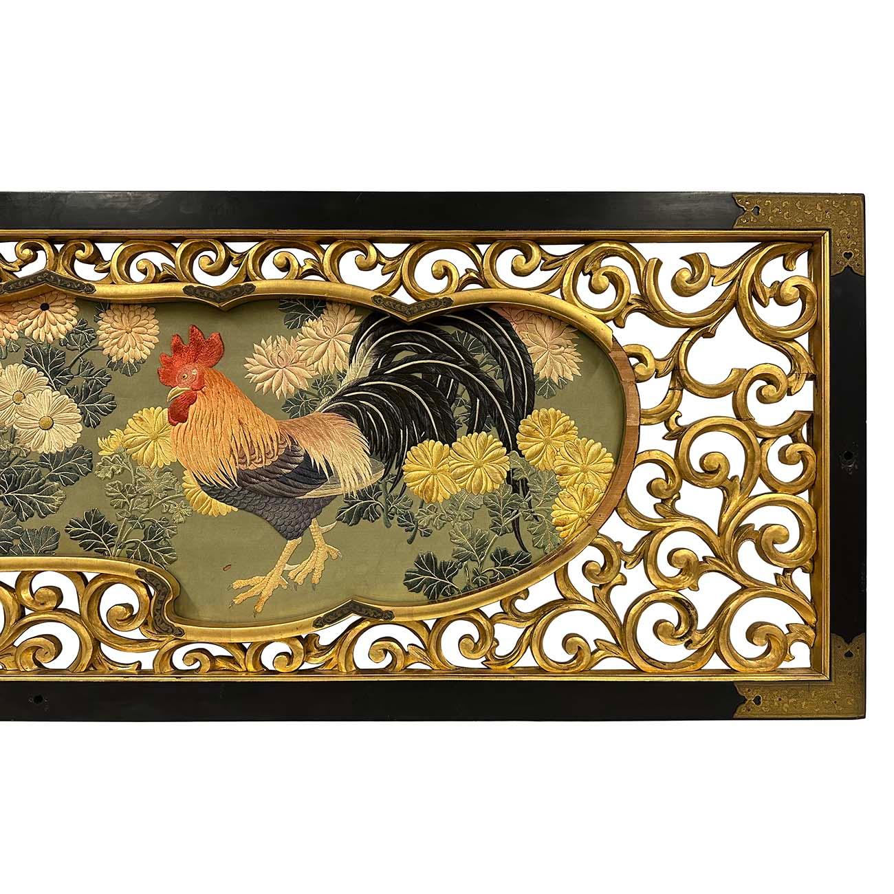 Chinese Export Antique Japanese Meiji era Framed Embroidery Wall Hanging For Sale