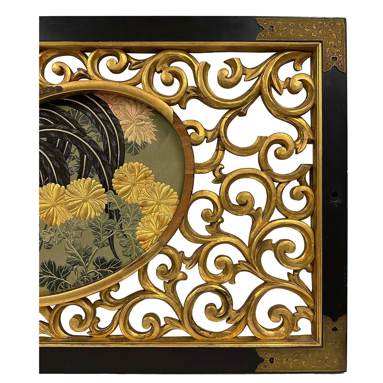 20th Century Antique Japanese Meiji era Framed Embroidery Wall Hanging For Sale