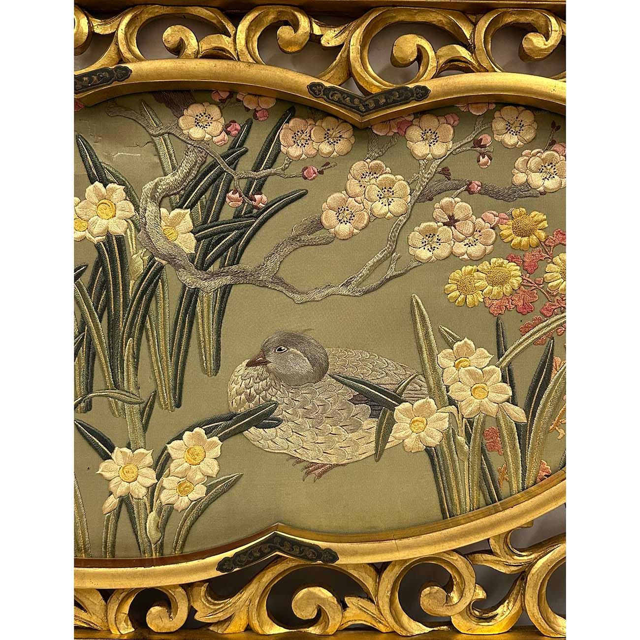 Antique Japanese Meiji era Framed Embroidery Wall Hanging For Sale 1