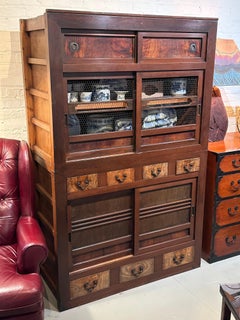 Antique Japanese Meiji Era Kyoto Mizuya Tansu Two-Section Kitchen Chest 68”H