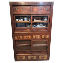 Antique Japanese Meiji Era Kyoto Mizuya Tansu Two-Section Kitchen Chest 68”H
