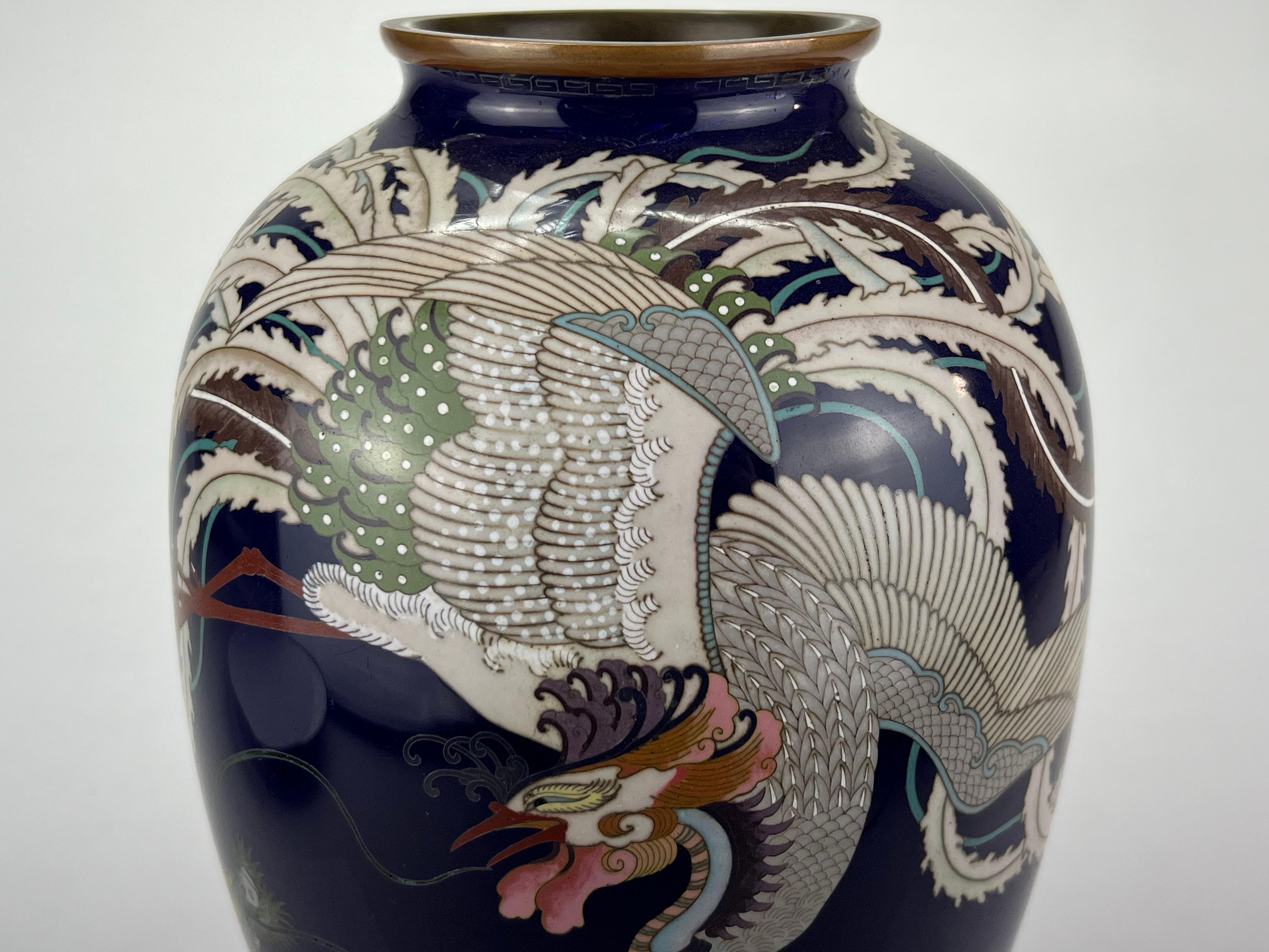 Antique Japanese Meiji Era (late 1800's) Cloisonné Vase Phoenix & Dragon 12” For Sale 5