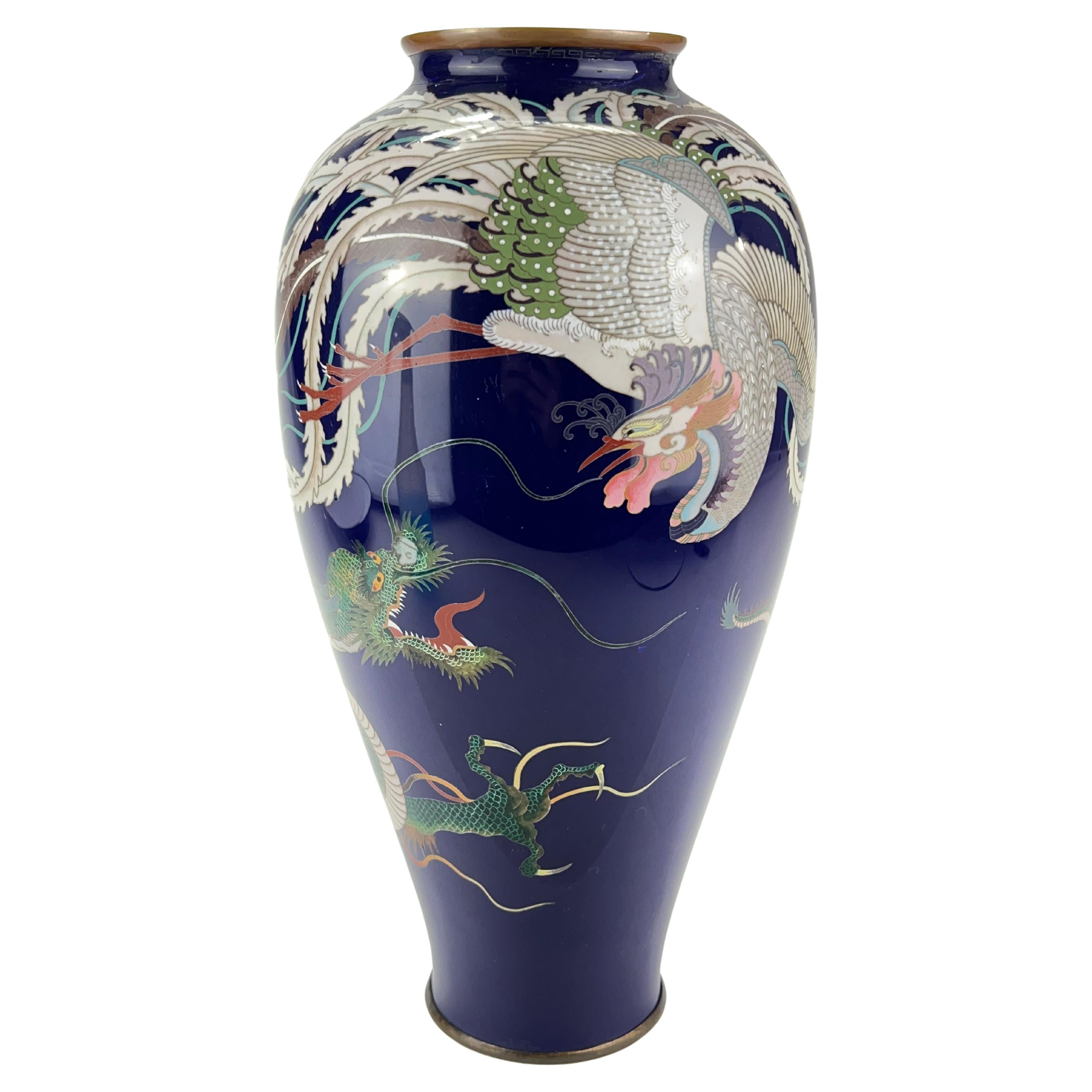 Antiquité - Vase cloisonné japonais de l'ère Meiji (fin des années 1800) Phoenix et Dragon 12 en vente