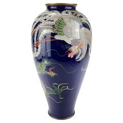Antique Japanese Meiji Era (late 1800's) Cloisonné Vase Phoenix & Dragon 12”