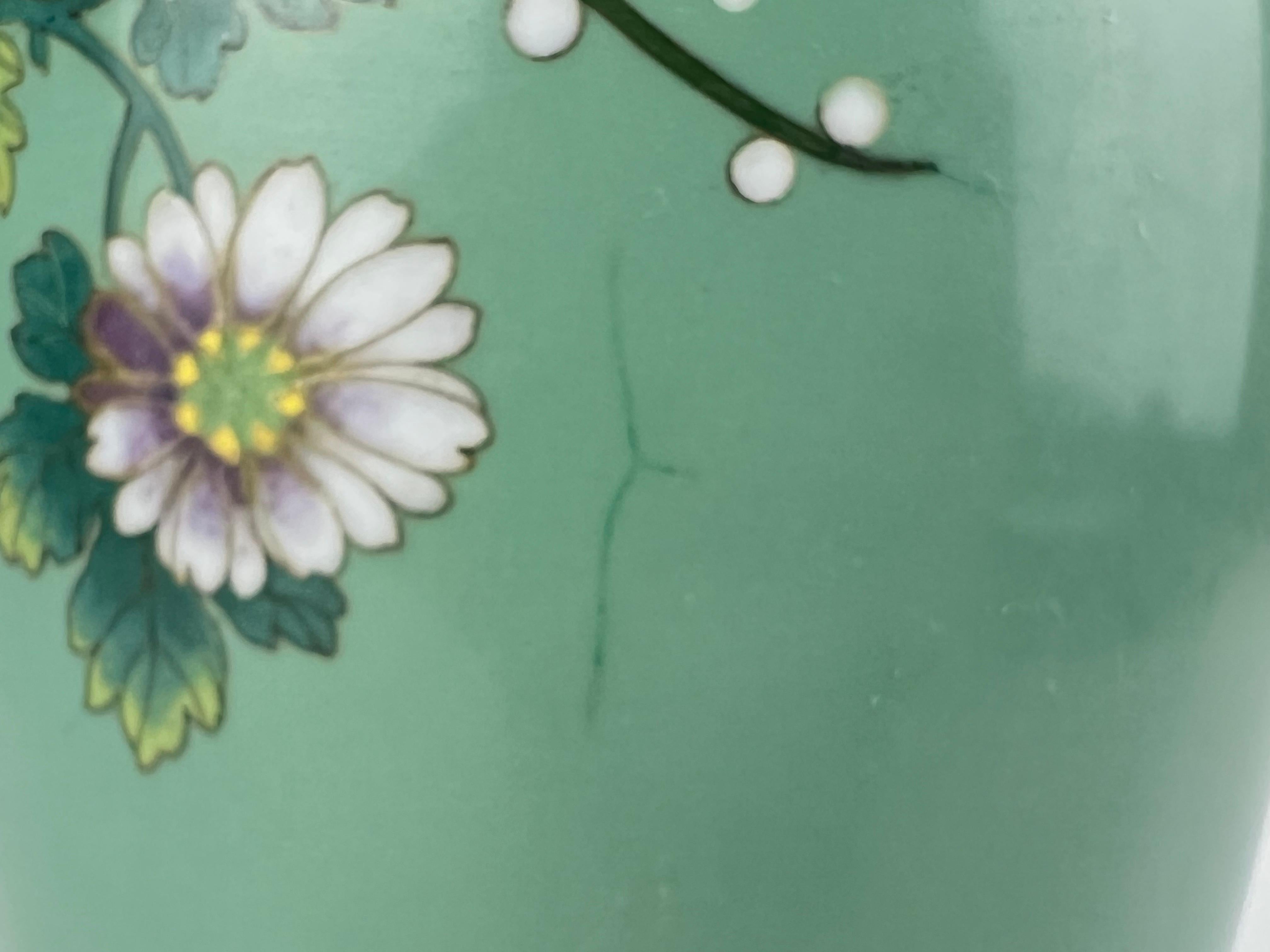 Antique Japanese Meiji Era (late 1800's) Cloisonné Vase Teal w/ Plum Blossoms 7” For Sale 8