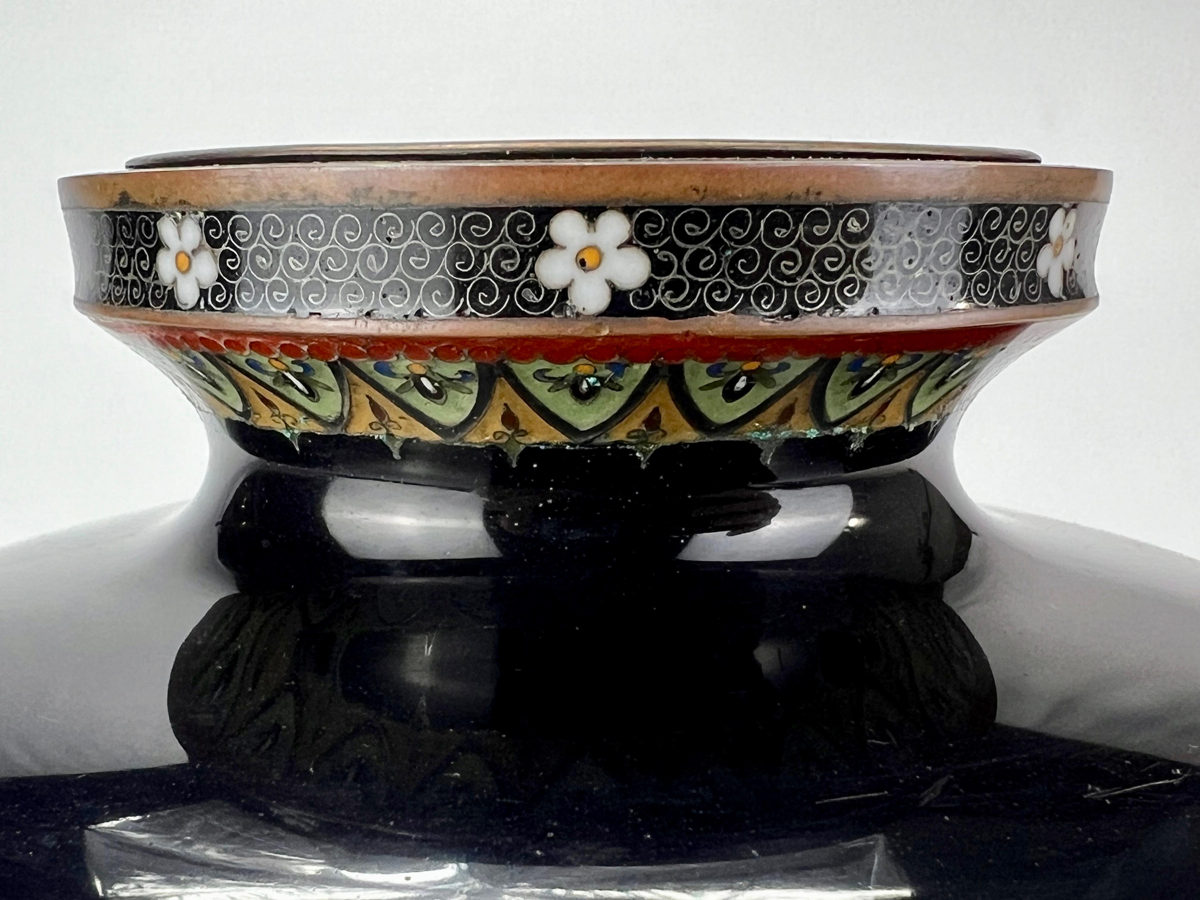 19th Century Antique Japanese Meiji Era (late 1800's) Silver Cloisonné Vase Maple & Sparrows  For Sale