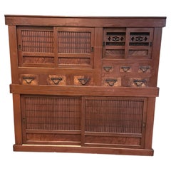 Antique Japanese Meiji Era Nagoya Mizuya Tansu Two-Section Kitchen Cabinet 72"