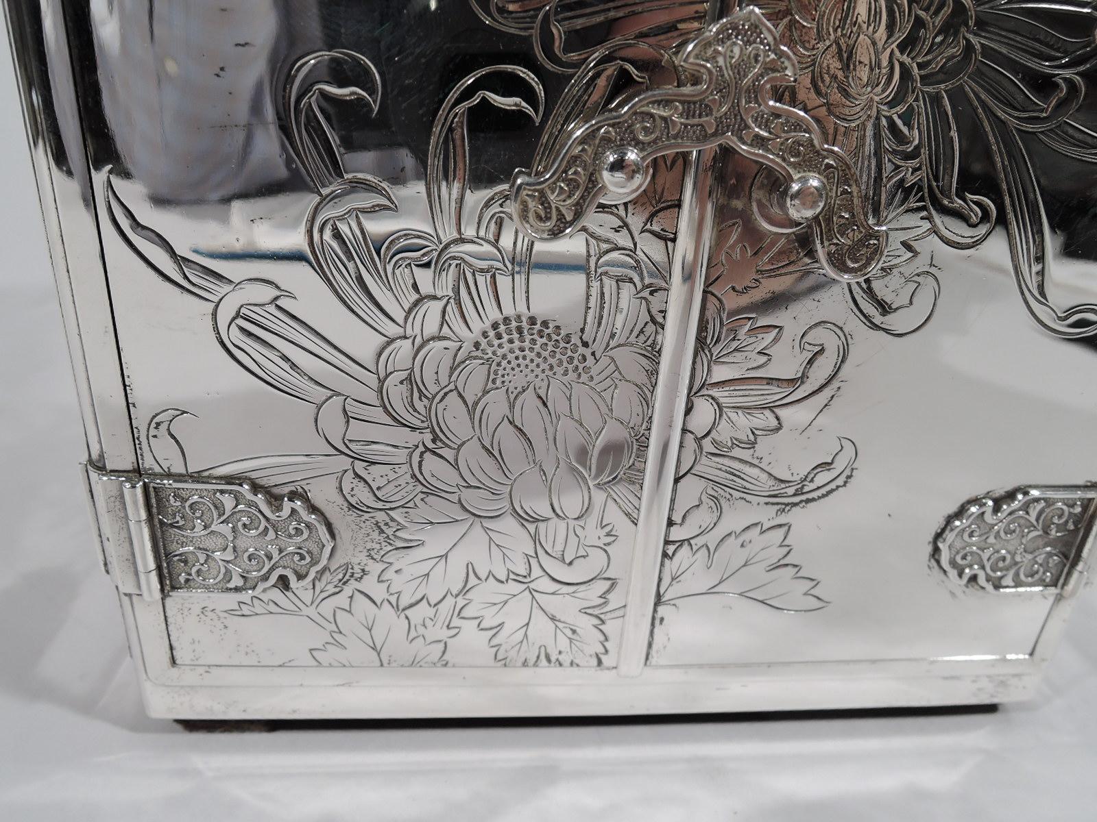 Antique Japanese Meiji-Era Silver and Lacquer Jewelry Box 2