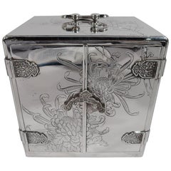 Antique Japanese Meiji-Era Silver and Lacquer Jewelry Box
