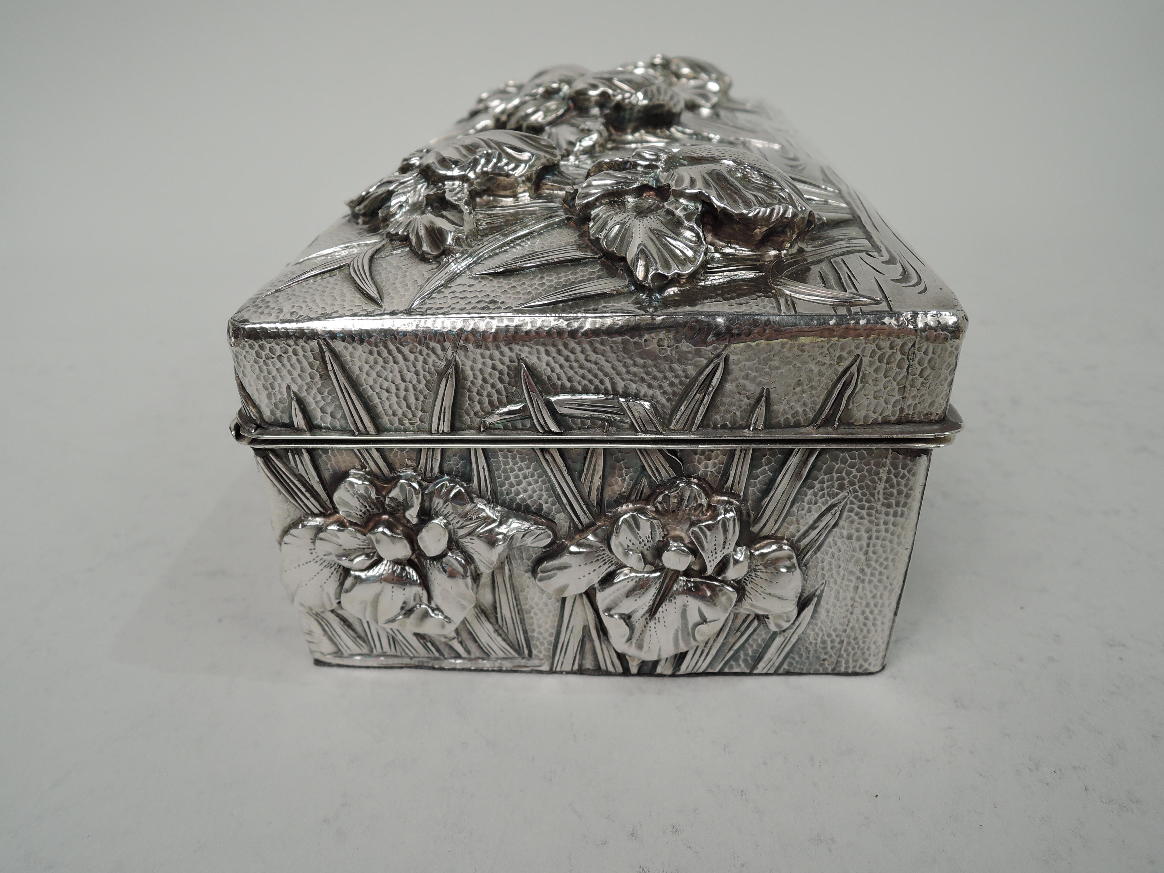 Antique Japanese Meiji-Era Silver Box with Iris Flowers In Good Condition In New York, NY